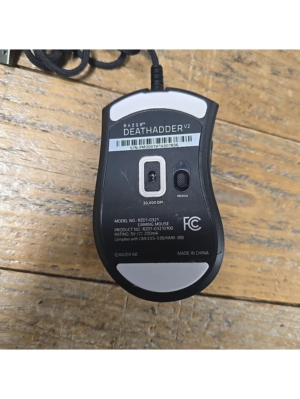 Razer Deathadder V2 Gaming Mouse RZ01-0321 5V 200Ma Lights Up - Tested